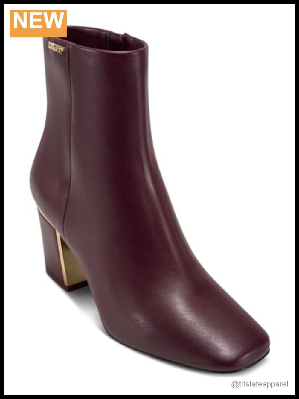 DKNY Cianna Leather Ankle Bootie Block Heel Square Toe Zip